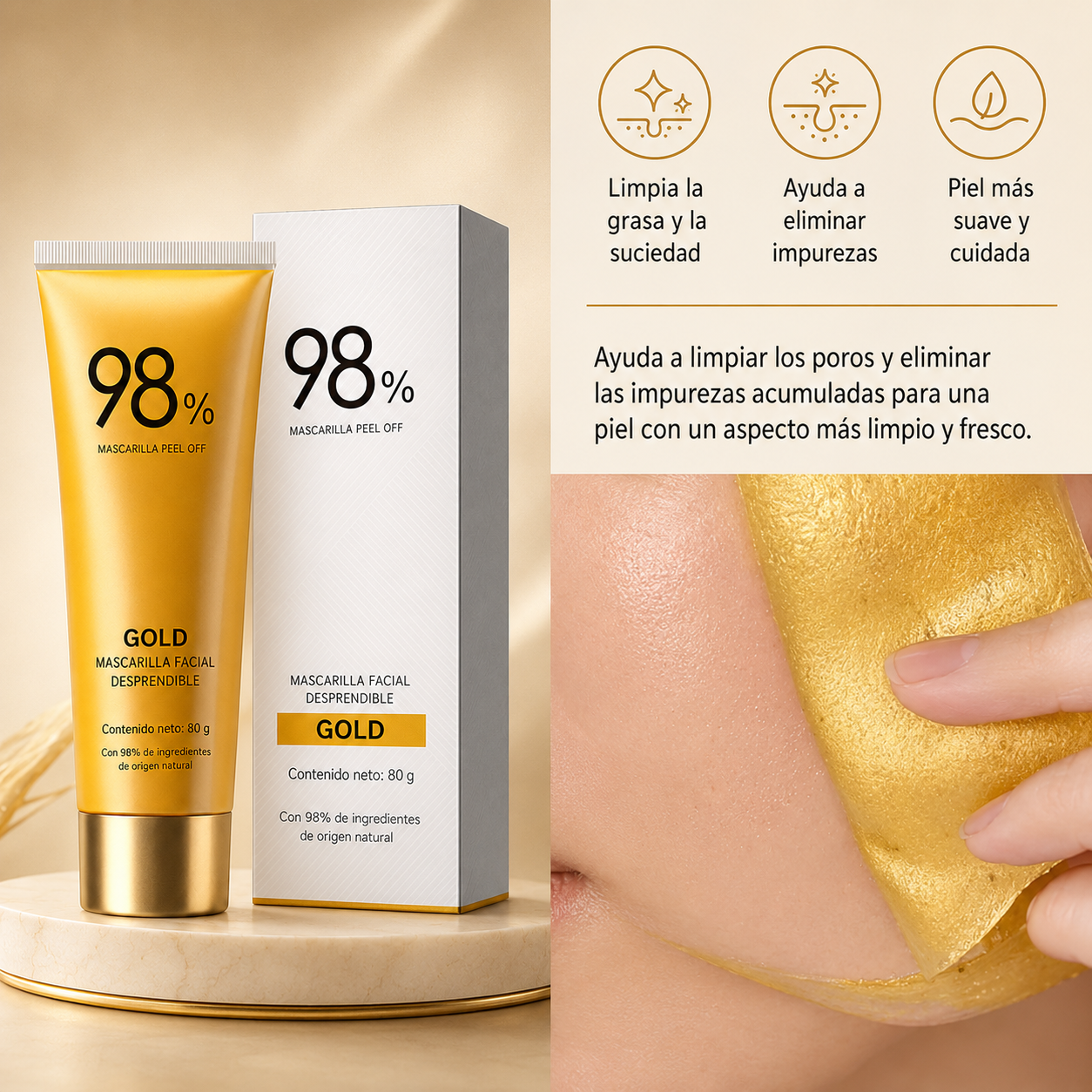 Mascarilla Facial Gold Peel Off — Limpieza y Luminosidad